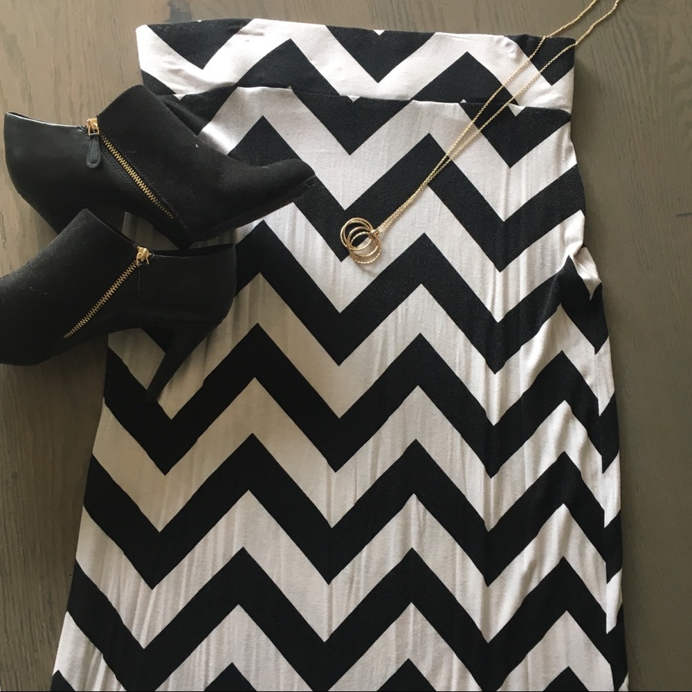 Long Black & White Chevron Skirt